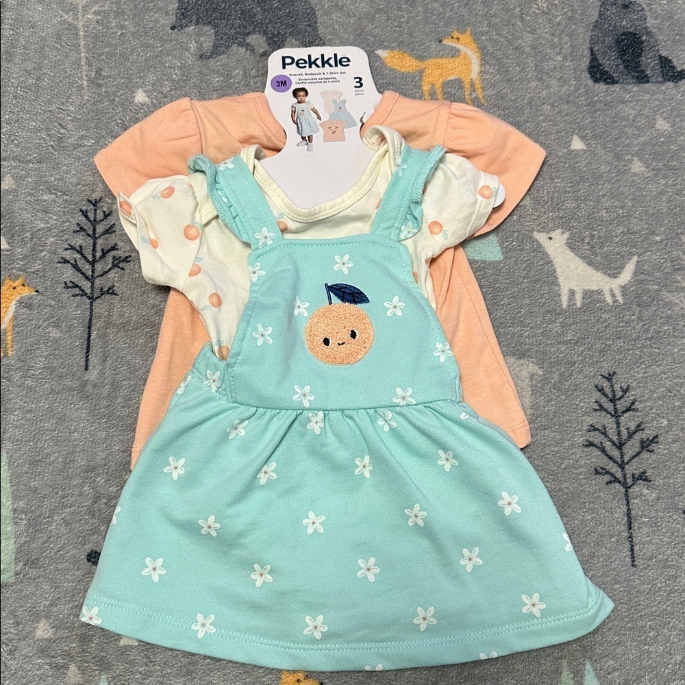 Pekkle Baby Dress Set with Peach and Mint 3M